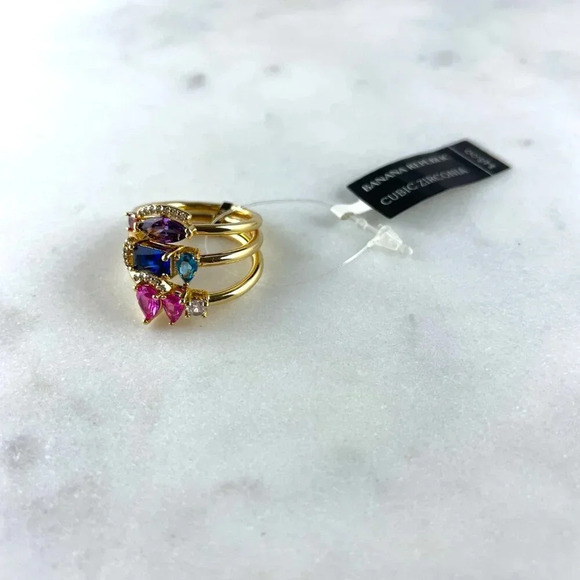 Banana Republic Cubic Zirconia Rings, Set of 3 (pink, blue, purple stones), NWT - Picture 1 of 6